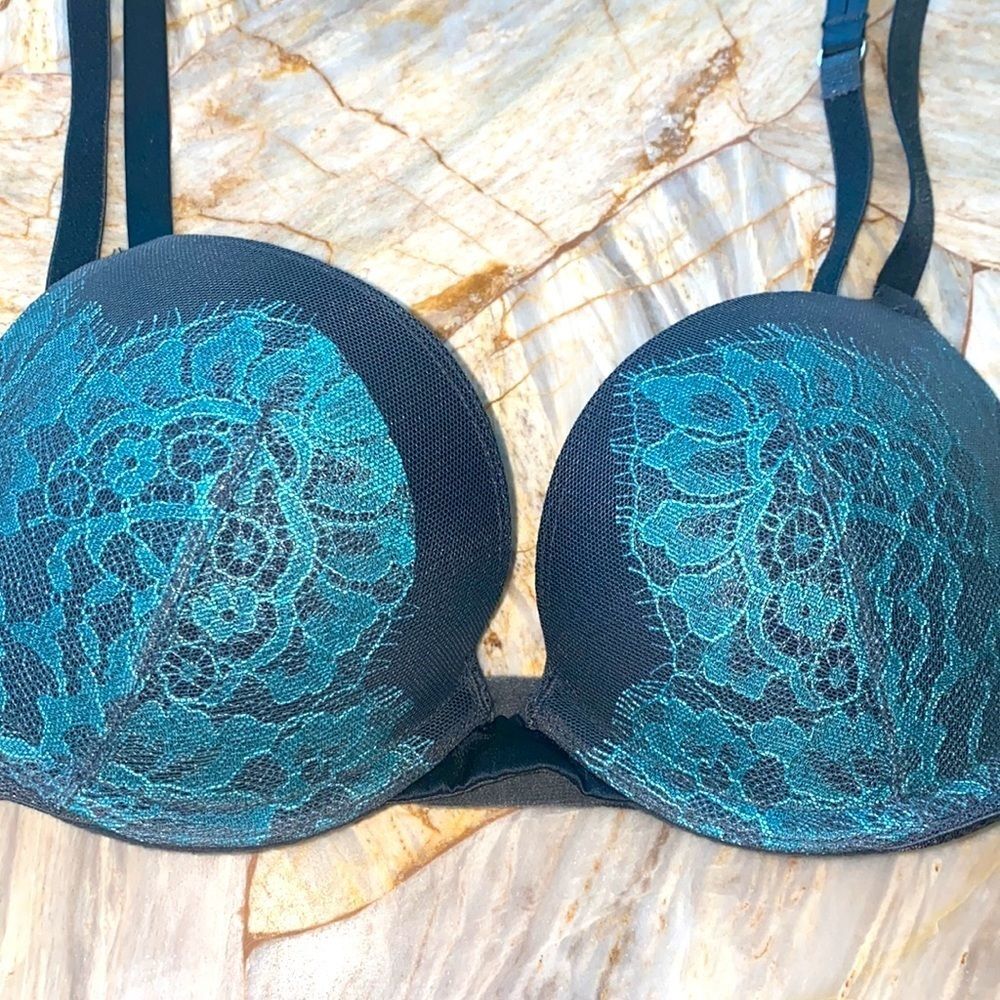 32B Bra Very Sexy Push-up Green Lace Aqua Strappy